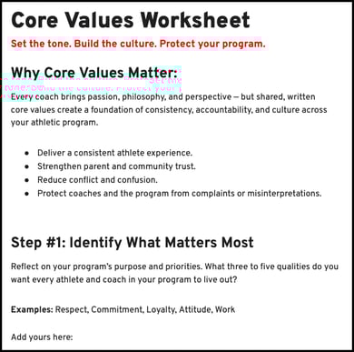 Coach Core Values Worksheet
